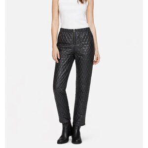 BCBGMaxazria Lucien Quilted Zip Vegan Leather Black Straight Leg Trouser Pants M